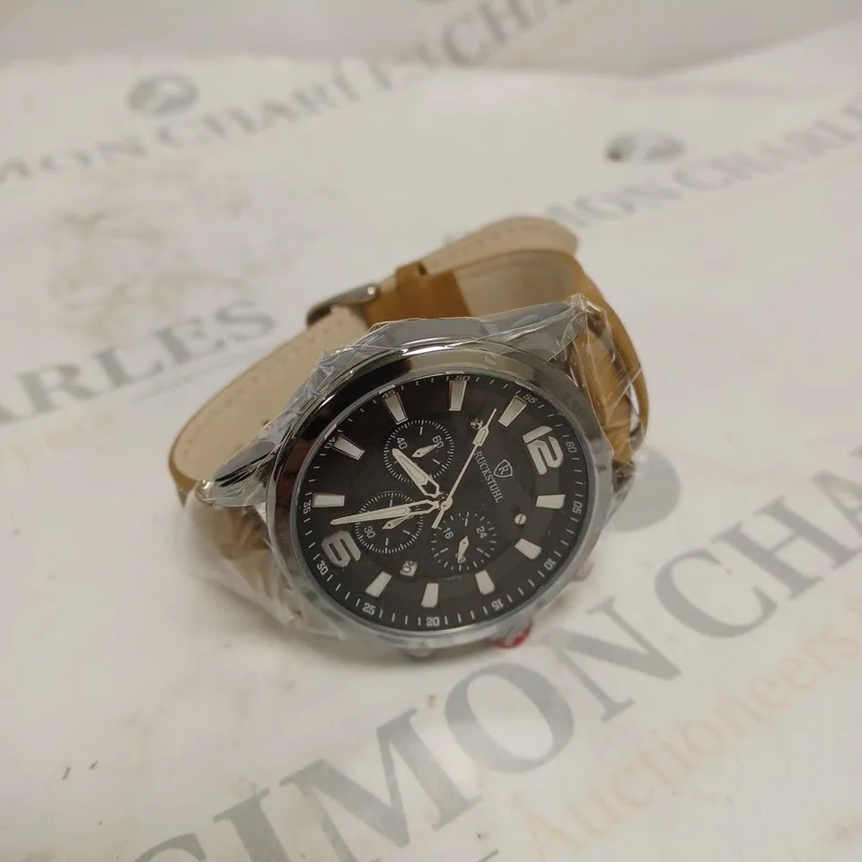 MENS RUCKSTUHL CHRONOGRAPH WATCH – BLACK DIAL - LEATHER STRAP – DATE FUNCTION