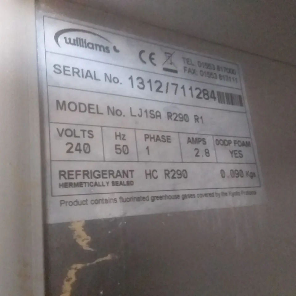 WILLIAMS LJ1SA R290 R1 UPRIGHT FREEZER - L740 X W820 X H1960MM