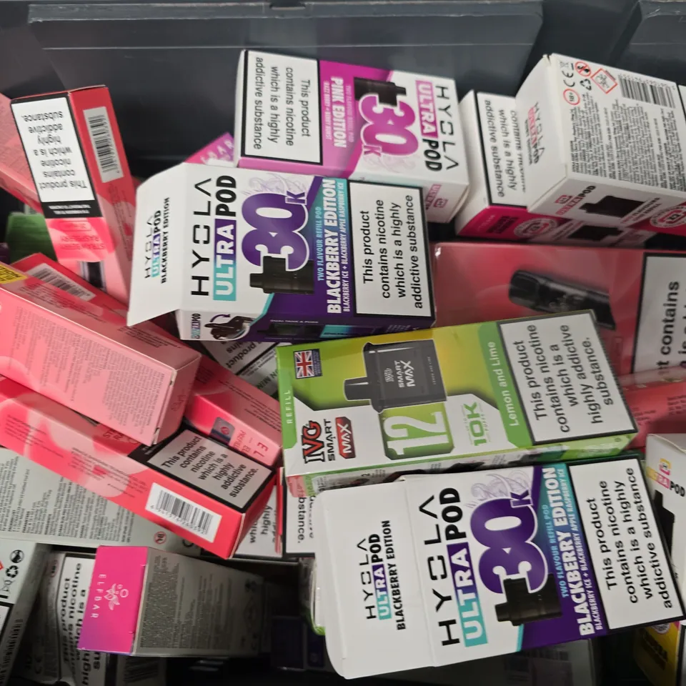 APPROXIMATELY 25 ASSORTED E-CIGARETTE PRODUCTS TO INCLUDE BRANDS SUCH AS ELFBAR, IVG, HYOLA, ETC - COLLECTION ONLY