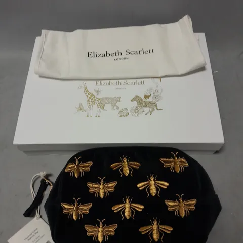 ELIZABETH SCARLETT LONDON CHARCOAL VELVET MAKEUP BAG BEE DESIGN