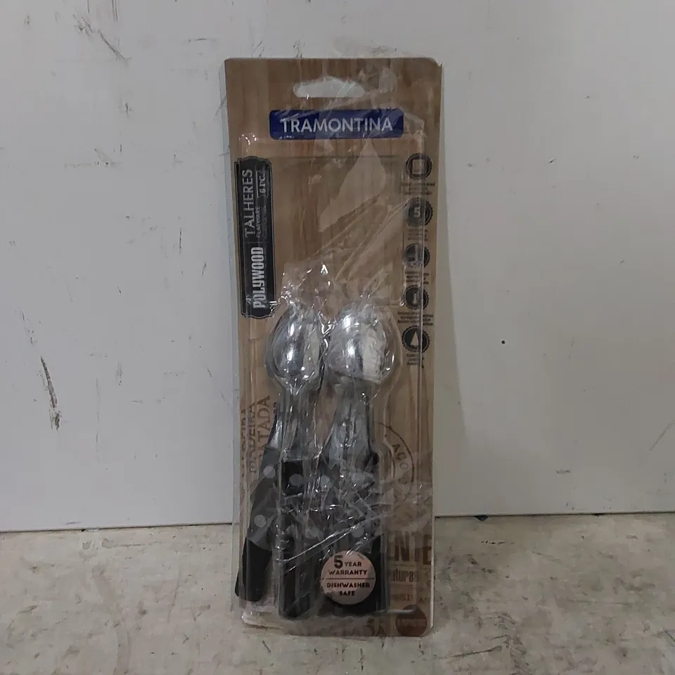 BOXED TRAMONTINA SET OF 6 DISHWASHER SAFE WOOD AND METAL SPOONS 