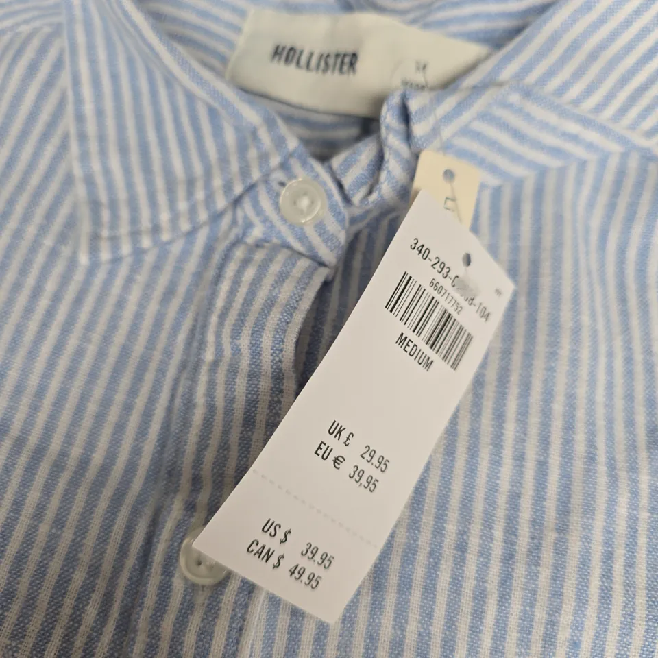 HOLLISTER BLUE/WHITE STRIPE LONG SLEEVE SHIRT - MEDIUM
