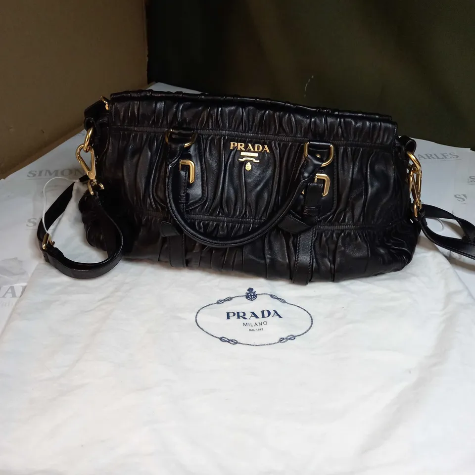 PRADA MILANO BLACK LEATHER STRAPPED BAG 