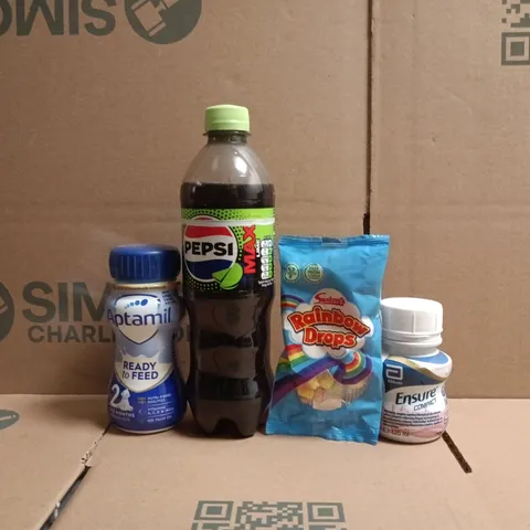 APPROXIMATELY 8 ASSORTED FOOD AND DRINK ITEMS TO INCLUDE APTAMIL, PEPSI MAX, ETC