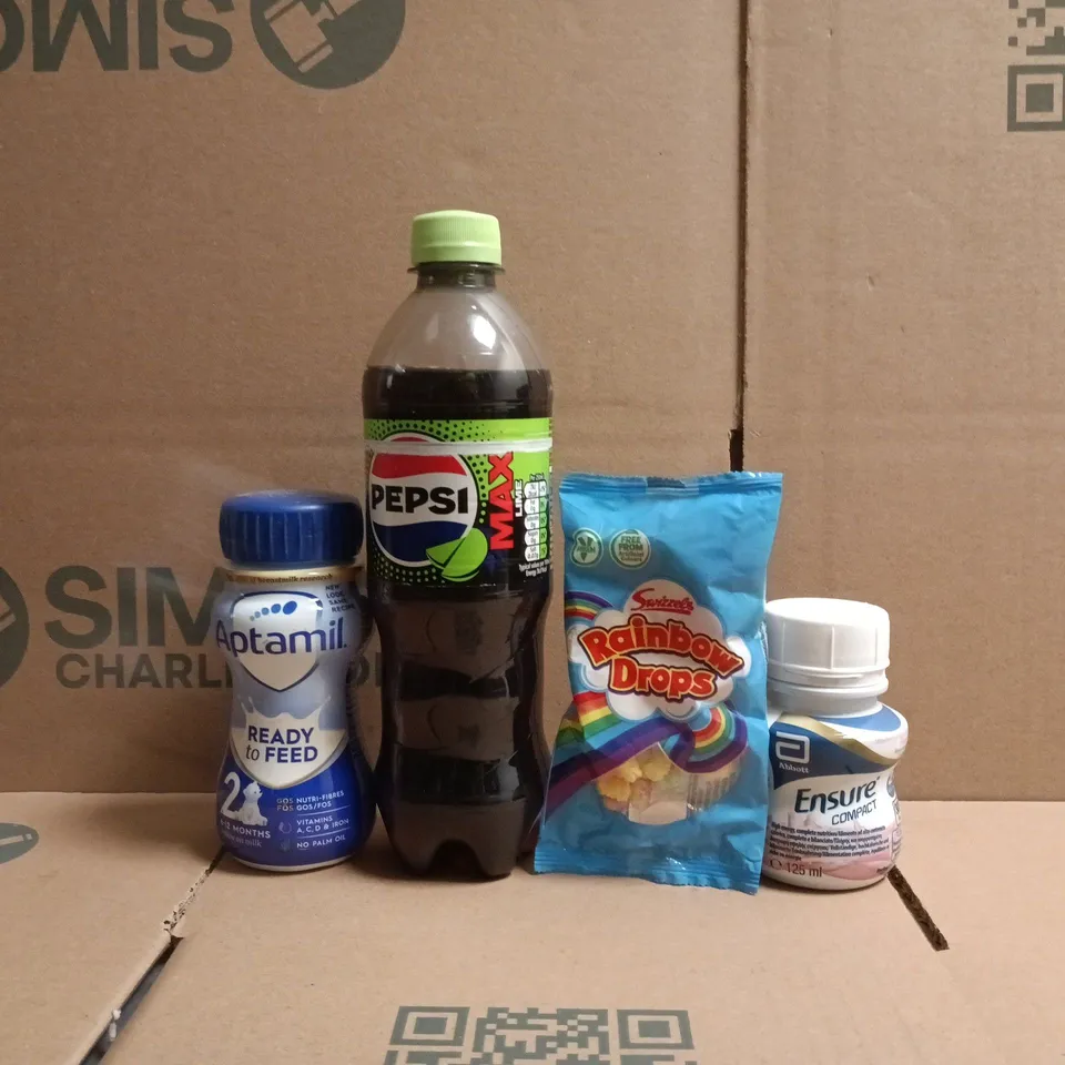 APPROXIMATELY 8 ASSORTED FOOD AND DRINK ITEMS TO INCLUDE APTAMIL, PEPSI MAX, ETC