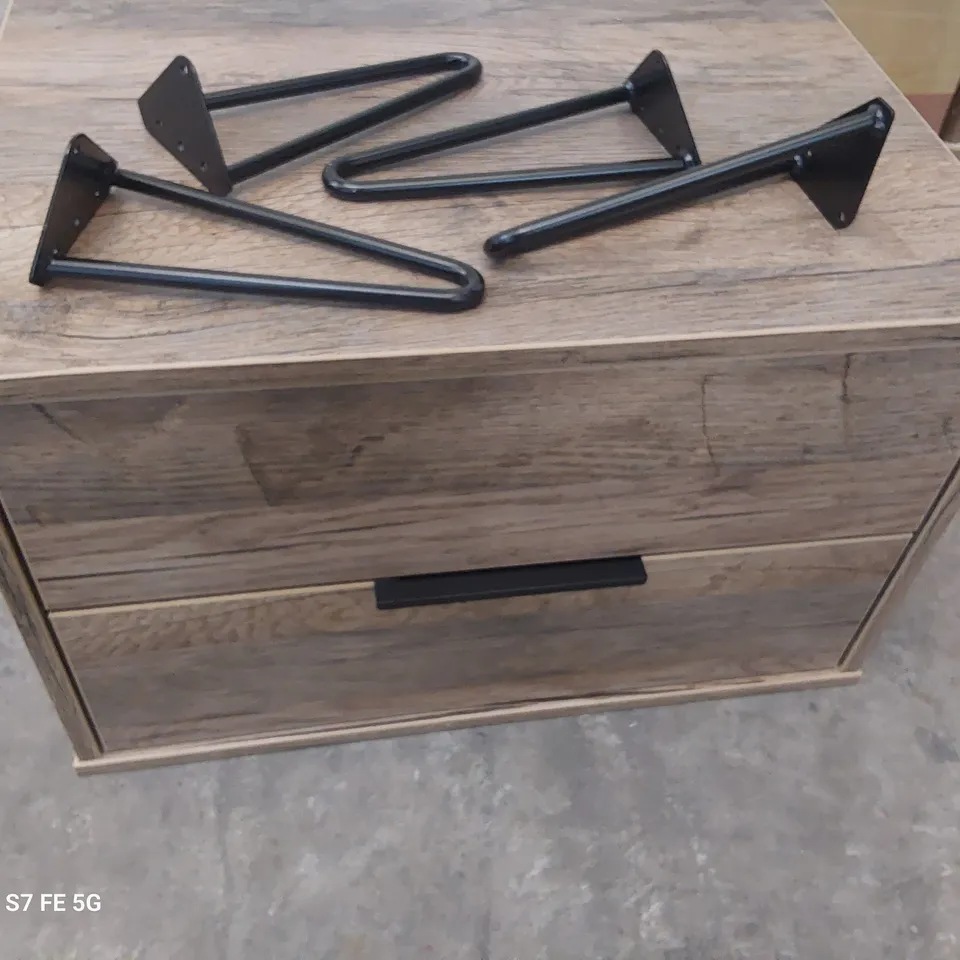 DESIGNER HONGKONG 2 DRAWER MIDI LEG VINTAGE OAK BEDSIDE CHEST