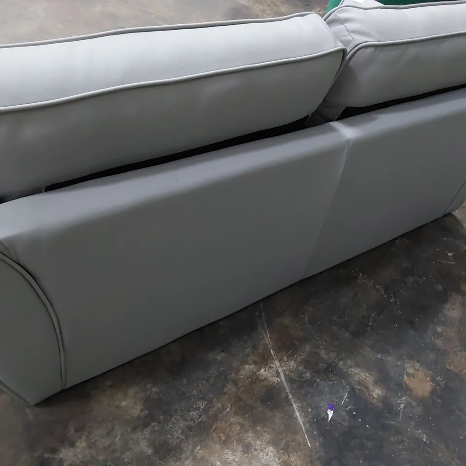 DESIGNER TWO SEATER SOFA LIGHT GREY LEATHER 