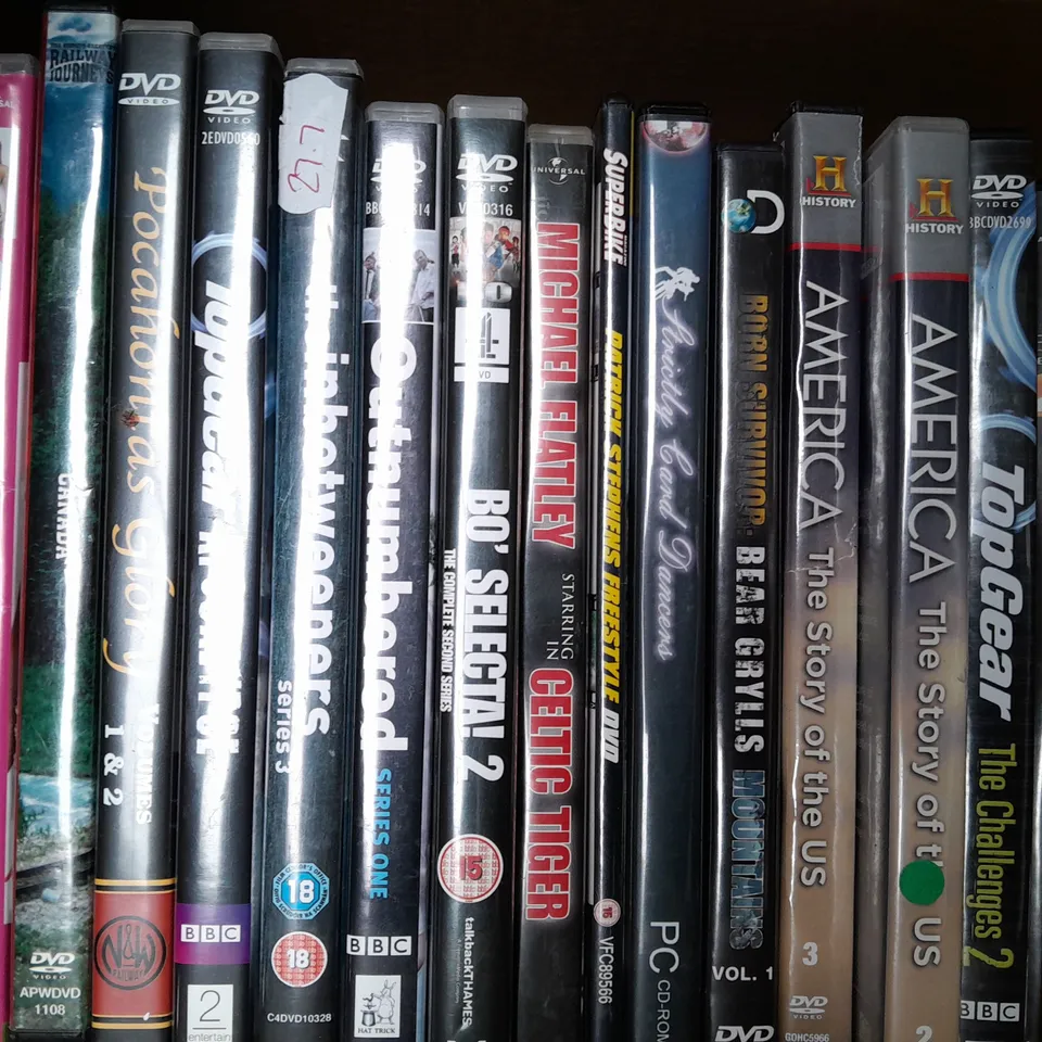 BOX OF APPROXIMATELY 15 ASSORTED DVDS TO INCLUDE JOHN CENA WORD LIFE, BATTLE STATIONS, THE ROYAL FAMILY, ETC