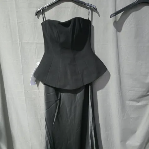 CLUB LONDON BLACK EVENING DRESS WITH PEPLUM BODICE & SPAGHETTI STRAPS SIZE 10 UK