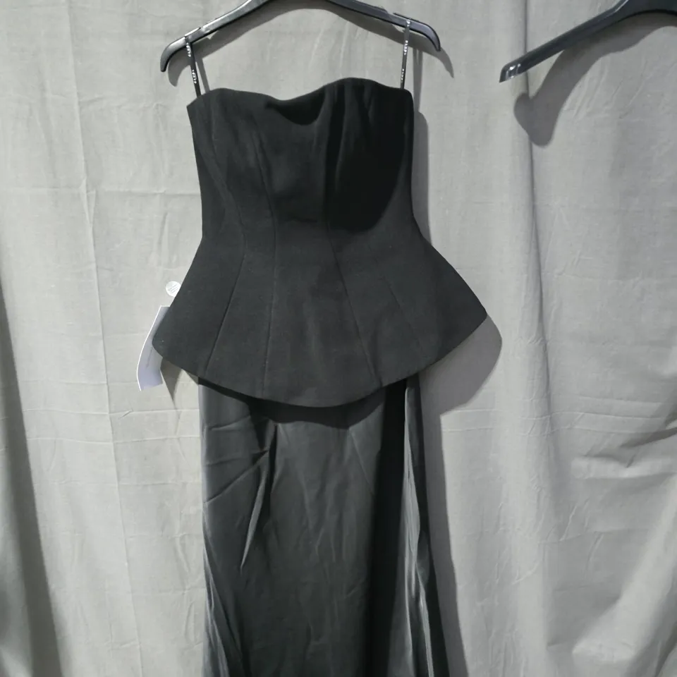 CLUB LONDON BLACK EVENING DRESS WITH PEPLUM BODICE & SPAGHETTI STRAPS SIZE 10 UK