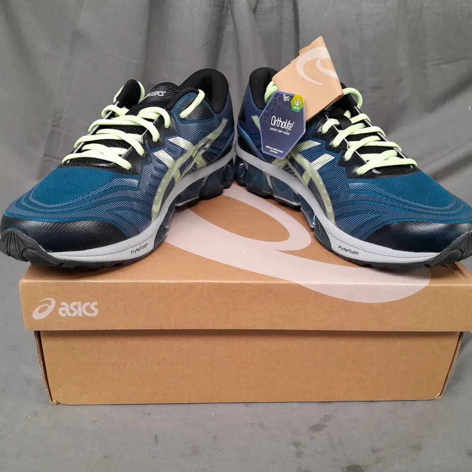 BOXED PAIR OF ASICS GEL-QUANTUM 360 VII SHOES IN LIGHT INDIGO/LIME GREEN UK SIZE 9