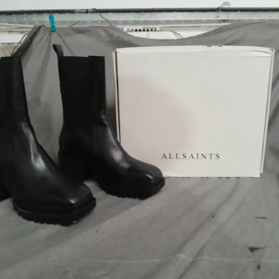 BOXED PAIR OF ALLSAINTS HARLET CELSEA BOOTS - BLACK - UK 6