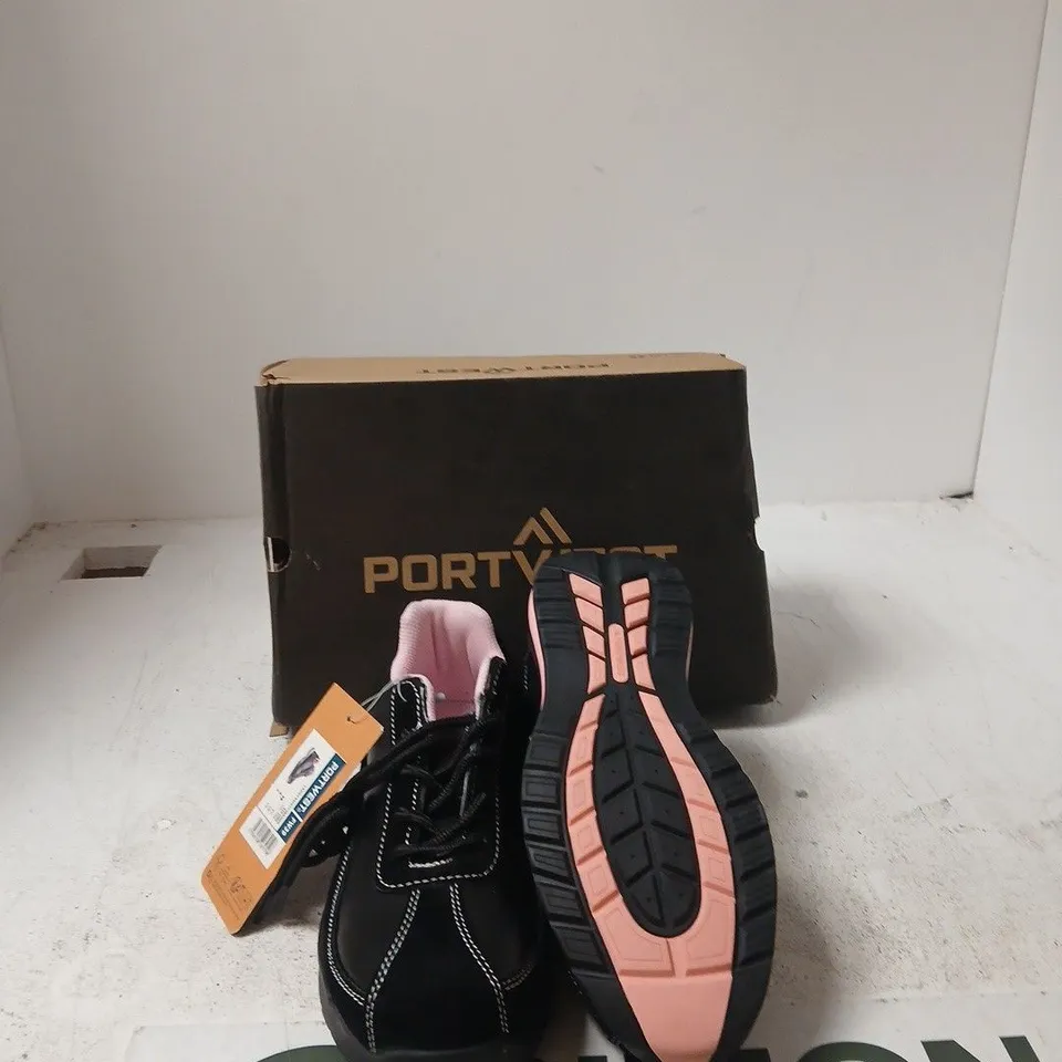 PORTWEST FW39 LADIES SAFETY TRAINER – UK 5, BLACK WITH PINK TRIM