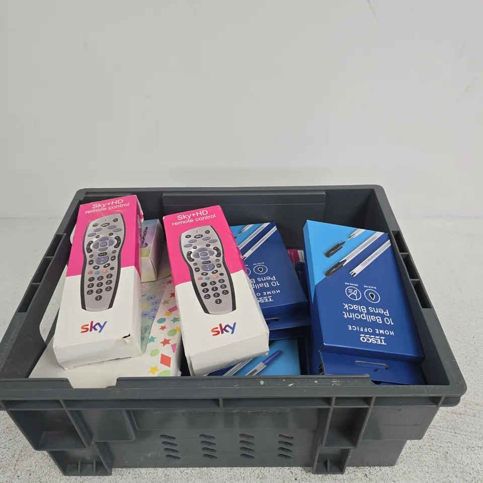 TOTE OF APPROXIMATELY 10 ASSORTED ITEMS INCLUDING GEORGE HOME TABLECOVER, ANGRYFISH HERO NYLON LINE AND TESCO HOME OFFICE 10 BALLPOINT PENS BLACK
