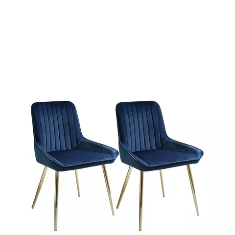 BOXED PAIR OF ALISHA STANDARD BRASS LEGGED DINING CHAIRS - BLUE/BRASS