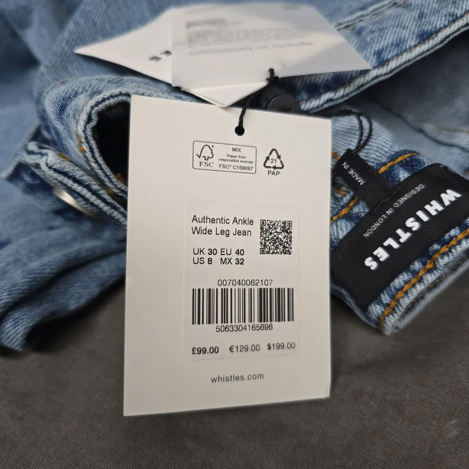 WHISTLES AUTHENTIC ANKLE WIDE LEG JEAN – WOMEN'S DENIM, UK 30 (EU 40 / US 8)