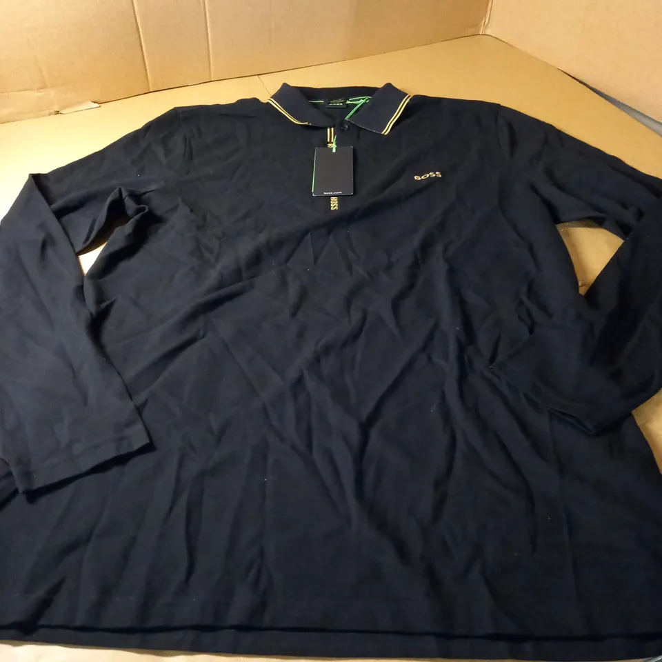 BOSS POLO SHIRT - BLACK WITH YELLOW DETAIL SIZE XXL