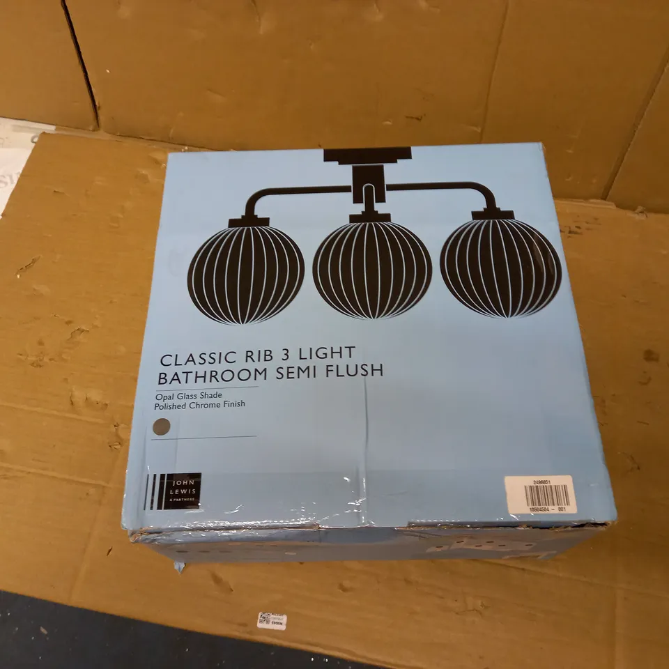 BOXED JOHN LEWIS CLASSIC RIB 3 LIGHT BATHROOM SEMI FLUSH
