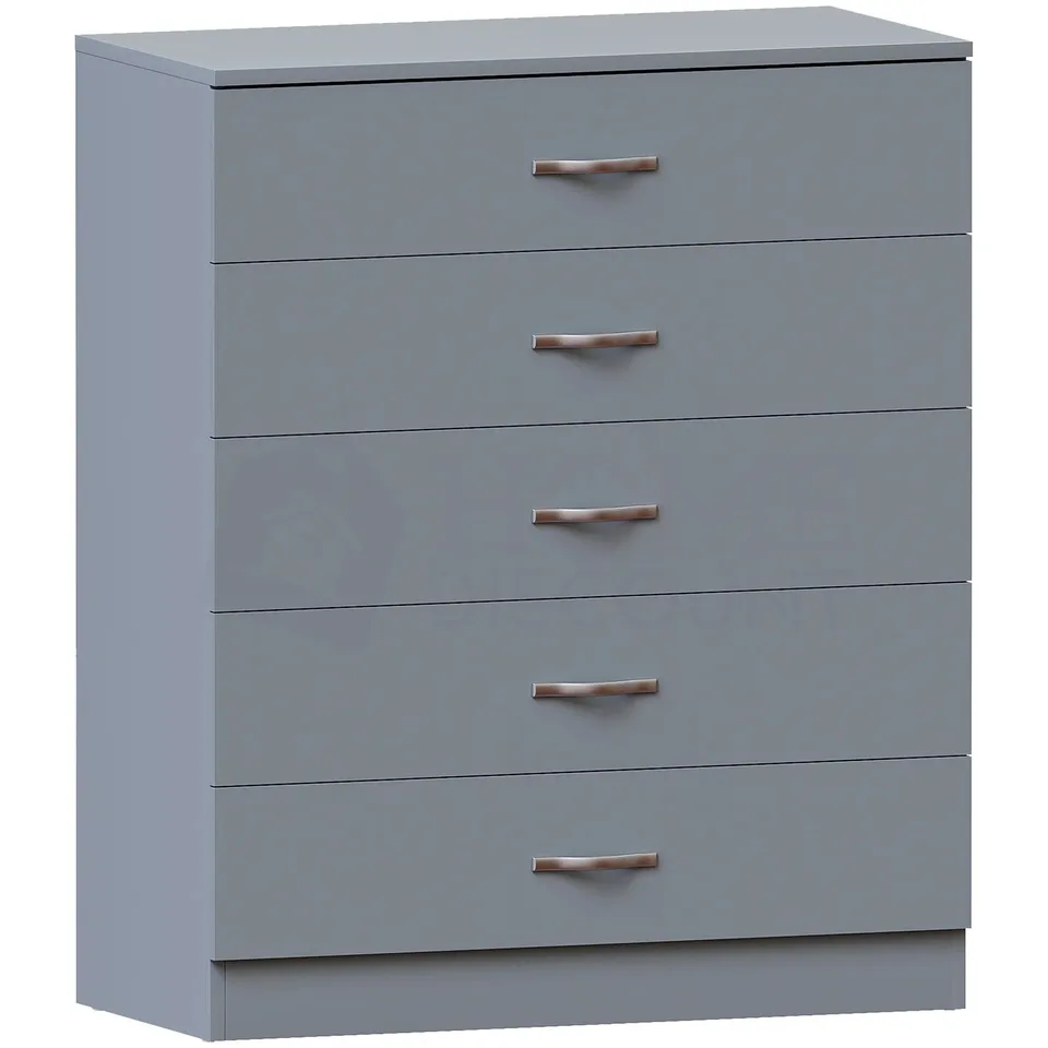 BOXED VIDA DESIGNS RIANO 5 DRAWER CHEST - GREY