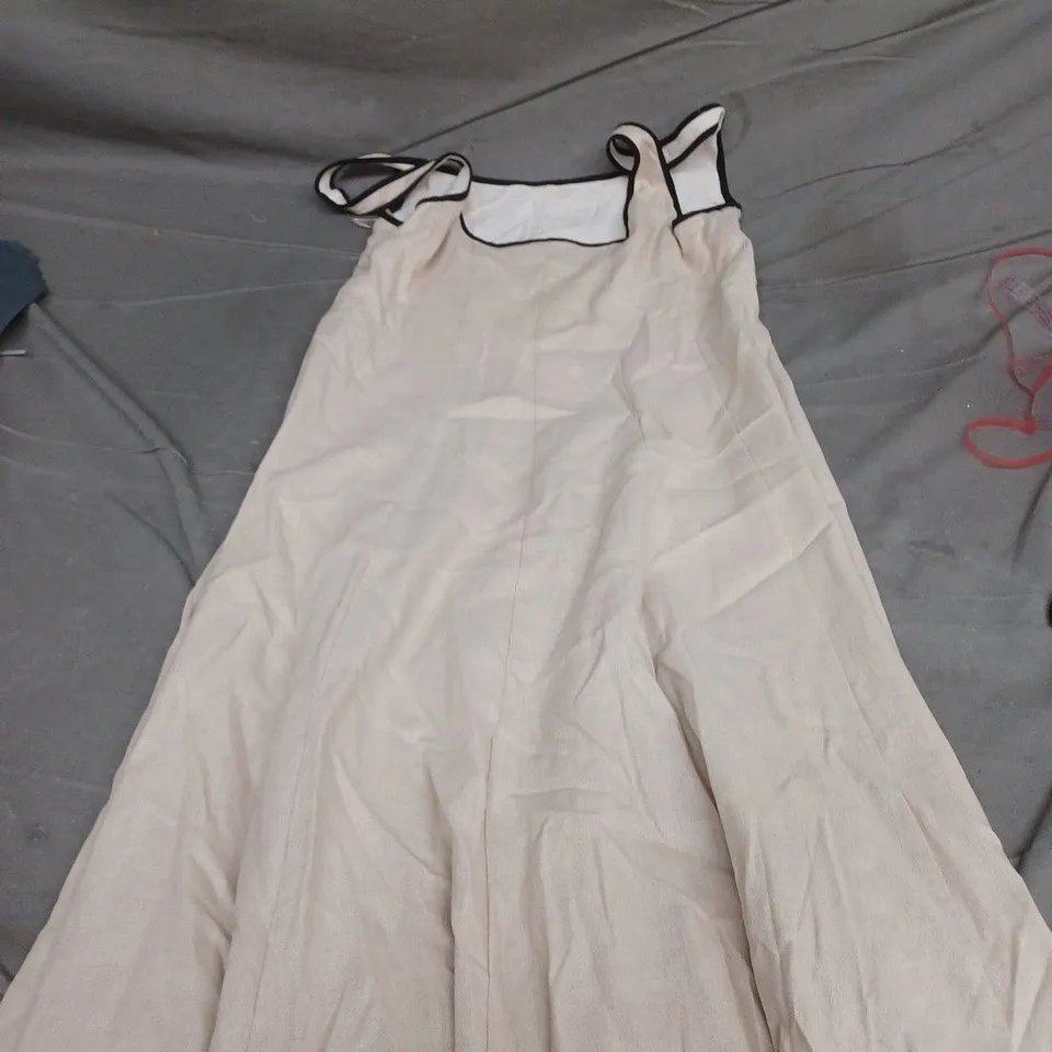 ZARA LINEN DRESS – CREAM/WHITE, SLEEVELESS WITH BLACK TRIM, MADE IN MOROCCO, SIZE M