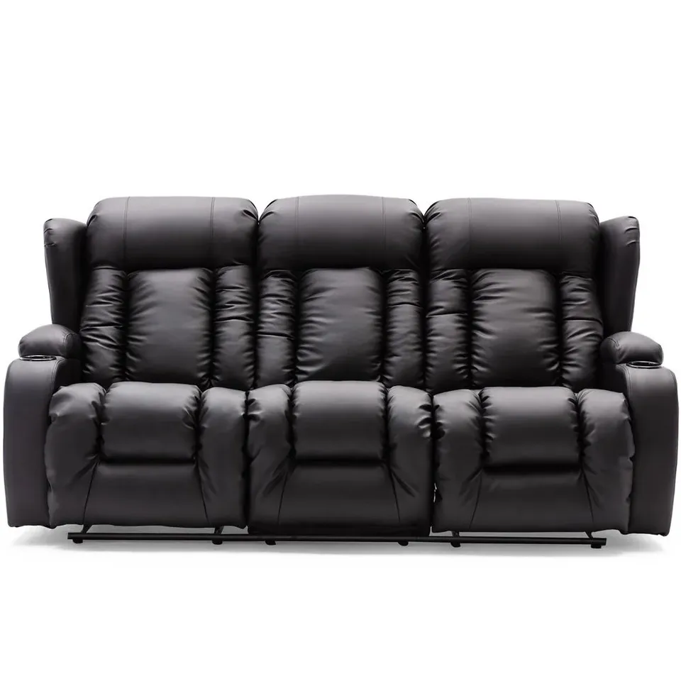 BOXED ELECTRIC 3 SEATER LEATHER RECLINER SOFA - BLACK (1 BOX)