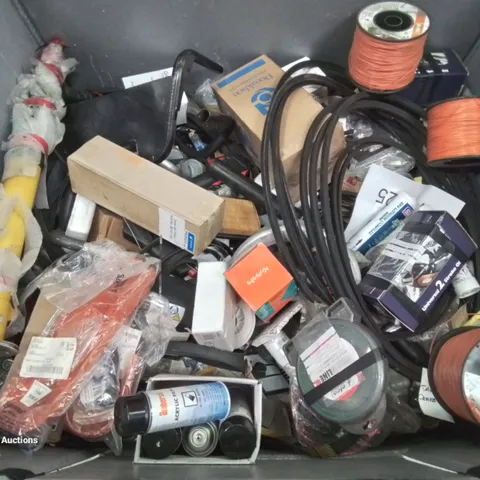 MIXED PALLET OF GENUINE HUSQVARNA PARTS AND ACCESSORIES, SPRAY PAINT, STRIMMER CORD 2 STROKE OIL ETC.