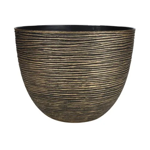 BOXED HOUSE ADDITIONS OUTDOOR GARDEN SPIRAL PLANTER ROUND FLOWER POT PLANTER 29CM BLACK AND GOLD