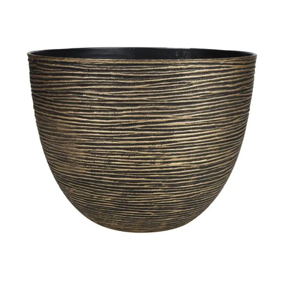 BOXED HOUSE ADDITIONS OUTDOOR GARDEN SPIRAL PLANTER ROUND FLOWER POT PLANTER 29CM BLACK  AND GOLD