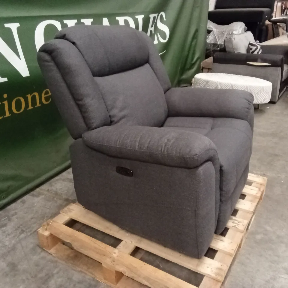 QUALITY DESIGNER FABRIC UPHOLSTERED POWER RECLINER CHAIR - CHARCOAL