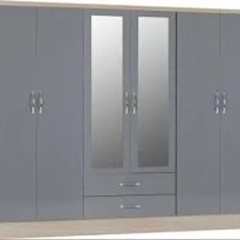 BOXED NEVADA 6 DOOR 2 DRAWER WARDROBE IN GREY , BOX 3 OUT OF 4 , INCOMPLETE NO BOX 1 , 2 AND 4 