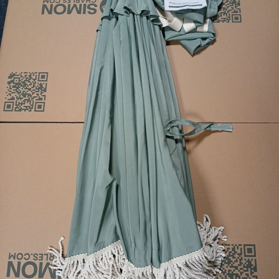 BOXED WOODEN POLE PARASOL IN LILYPAD IN GREEN - COLLECTION ONLY