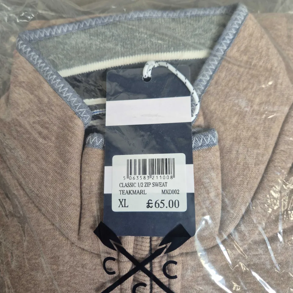 CREW CLOTHING COMPANY CLASSIC 1/2 ZIP SWEAT – TEAK MARL, XL