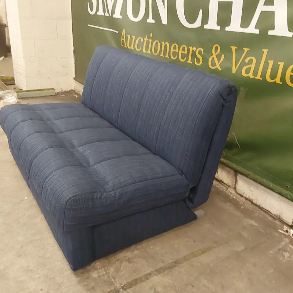 QUALITY DESIGNER APPLEY 3 SEATER SOFA BED - BLUE FABRIC