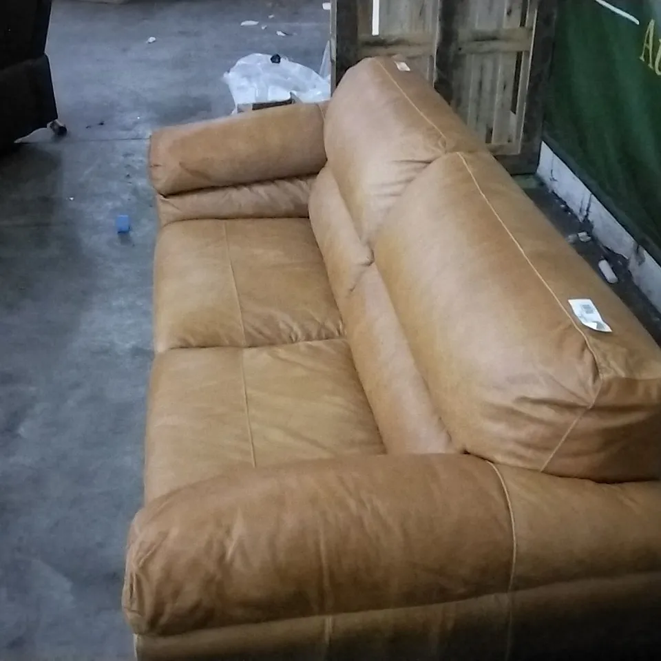 QUALITY RUST LEATHER 3 SEATER SOFA 