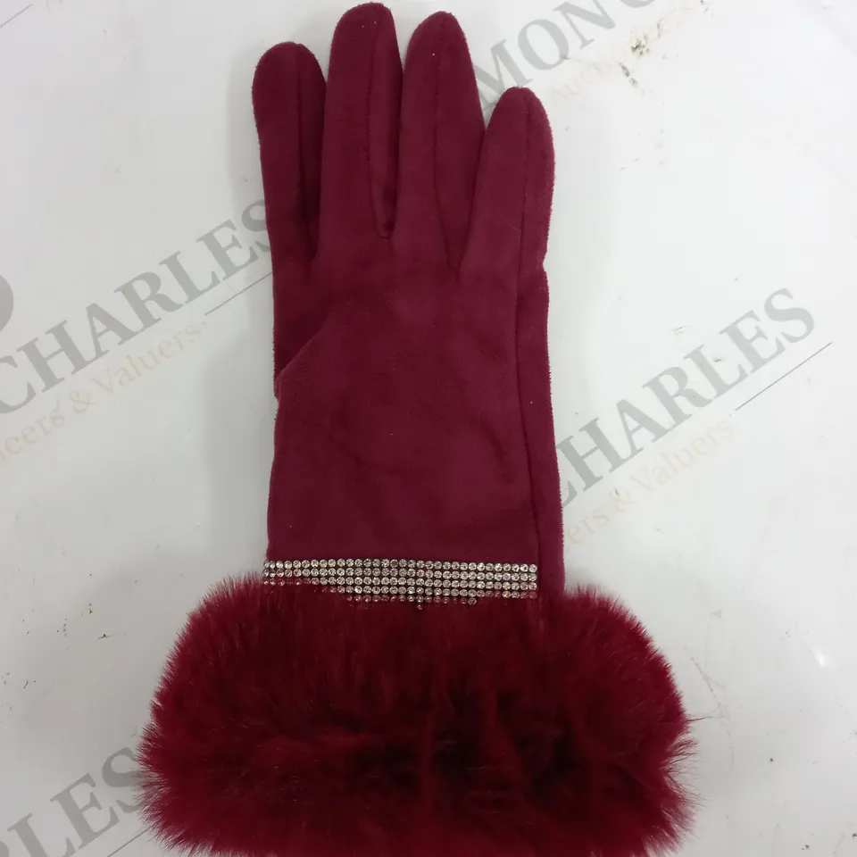 FRANK USHER FLUFF CUFF WINE RED GLOVES 