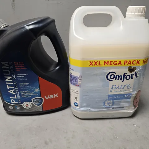 APPROXIMATELY 3 ASSORTED LIQUIDS TO INCLUDE :  COMFORT PIRE FABRIC CONDITONER , VAX ANTIBACTERIAL SOLUTION ETC