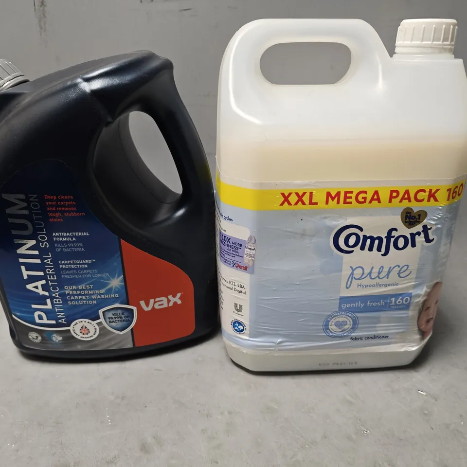 APPROXIMATELY 3 ASSORTED LIQUIDS TO INCLUDE :  COMFORT PIRE FABRIC CONDITONER , VAX ANTIBACTERIAL SOLUTION ETC
