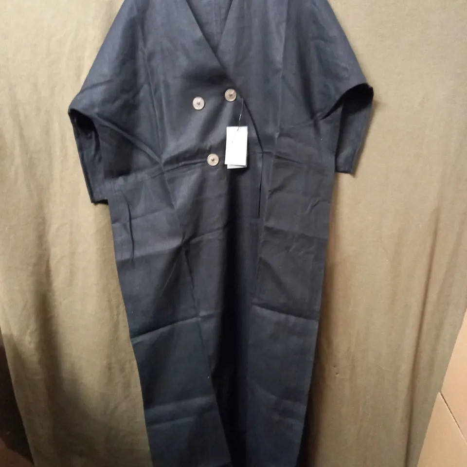 NIA LONDON BUTTONED TRENCH JACKET IN BLACK - SIZE UNKNOWN
