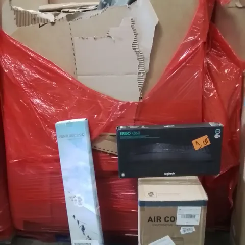 PALLET OF ASSORTED HOUSEHOLD GOODS AND PRODUCTS TO INCLUDE;AIR COOLER,KEYBOARD,HIKING STICKS