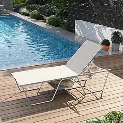 BOXED PHI VILLA SUN LOUNGER 198.5 X 69 X 45 CM WEATHERPROOF DECK CHAIR WITH 5-WAY ADJUSTABLE BACKREST RECLINER OUTDOOR FOR GARDEN BALCONY PATIO