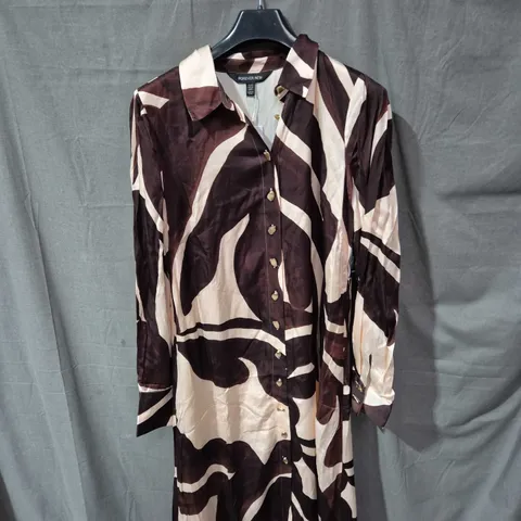 FOREVER NEW PRINTED SATIN DRESS β BROWN & CREAM ABSTRACT PATTERN, AUS 10 (UK SIZE UNCONFIRMED)