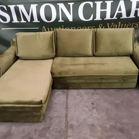 QUALITY DESIGNER CORNER SOFA LHF CHAISE - GREEN VELVET FABRIC
