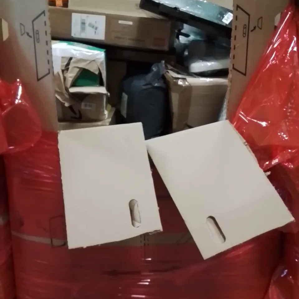 PALLET OF ASSORTED HOUSEHOLD GOODS AND PRODUCTS TO INCLUDE;GAMING MOUSE PAD,UNDER DESK HEATER,INDUCTION COOKER,CAMERA DANCE MAT,MIRROR, TURNTABLE SYSTEM AND OTHER ASSORTED ITEMS...