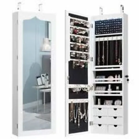 BOXED COSTWAY WALL MOUNTED JEWELLERY ARMOIRE WITH LED LIGHT - WHITE