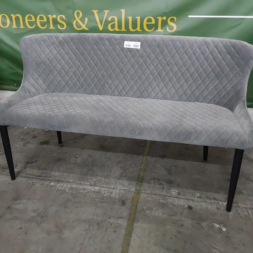 DESIGNER UPHOLSTERED DINING BENCH GREY DIAMOND QUILTED FABRIC 