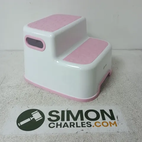 DIVCHI CHILDREN'S PLASTIC STEP STOOL – WHITE WITH PINK EDGES
