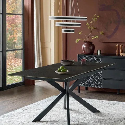 BOXED HAYDEN DARK GREY CERAMIC EXTENDING 6 TO 8 SEATER DINING TABLE (3 BOXES)