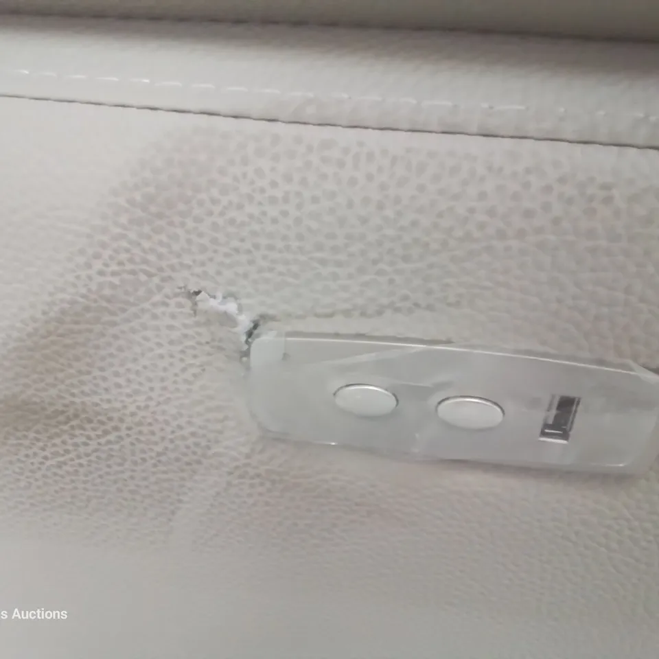 DESIGNER POWER RECLINING THREE SEATER SOFA LIGHT GREY LEATHER