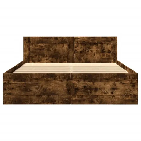 BOXED BED FRAME WITH HEADBOARD WITHOUT MATTRESS SMOKED OAK 140×200CM