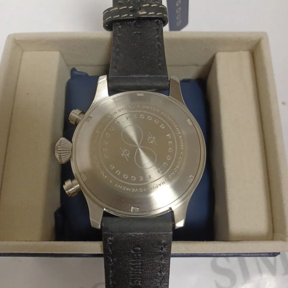 BOXED PEGOUD STAINLESS STEEL GENUINE LEATHER WATCH NAVY 
